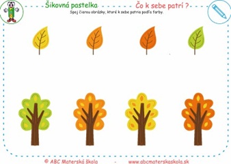 Čo k sebe patrí podľa farby - Spoj čiarou obrázky, ktoré k sebe patria podľa farby.