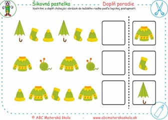 Logická postupnosť - Vystrihni a doplň obrázok do každého riadka podľa logickej postupnosti.