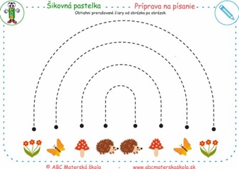 Príprava na písanie - Obtiahni prerušované čiary od obrázka po obrázok.