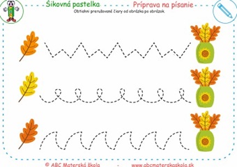 Príprava na písanie  - Obtiahni prerušované čiary v každom riadku.