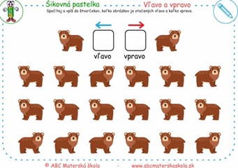 Vľavo a vpravo  - Spočítaj a vpíš do štvorčekov, koľko obrázkov je otočených vľavo a koľko vpravo.