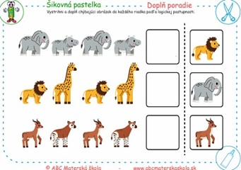 Doplň poradie - Doplň obrázok do každého riadka podľa logickej postupnosti.