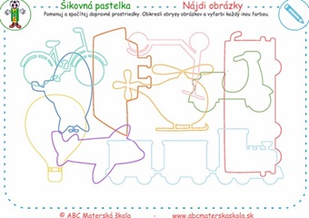 Pomenuj a spočítaj dopravné prostriedky. Obkresli obrysy obrázkov a urči všetky farby.
