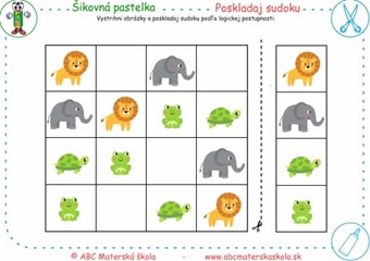 Poskladaj sudoku - Vystrihni obrázky a poskladaj sudoku podľa logickej postupnosti.