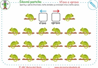 Vľavo a vpravo - Spočítaj a vpíš do štvorčekov, koľko obrázkov je otočených vľavo a koľko vpravo.